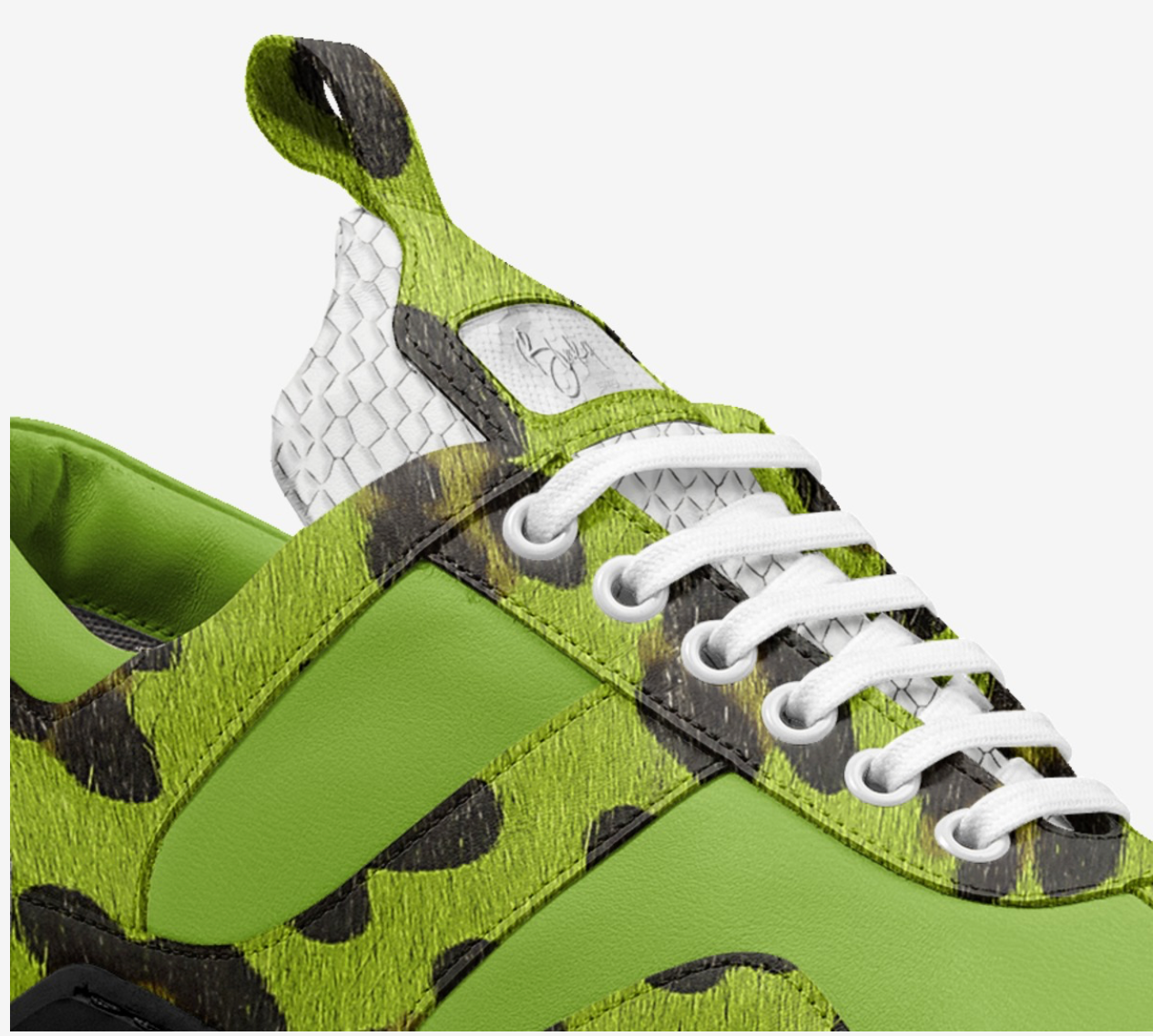 MIGUEL CELINE LIMITED EDITION ITALIAN LEATHER SLIME AND SNAKE PRINT SNEAKERS