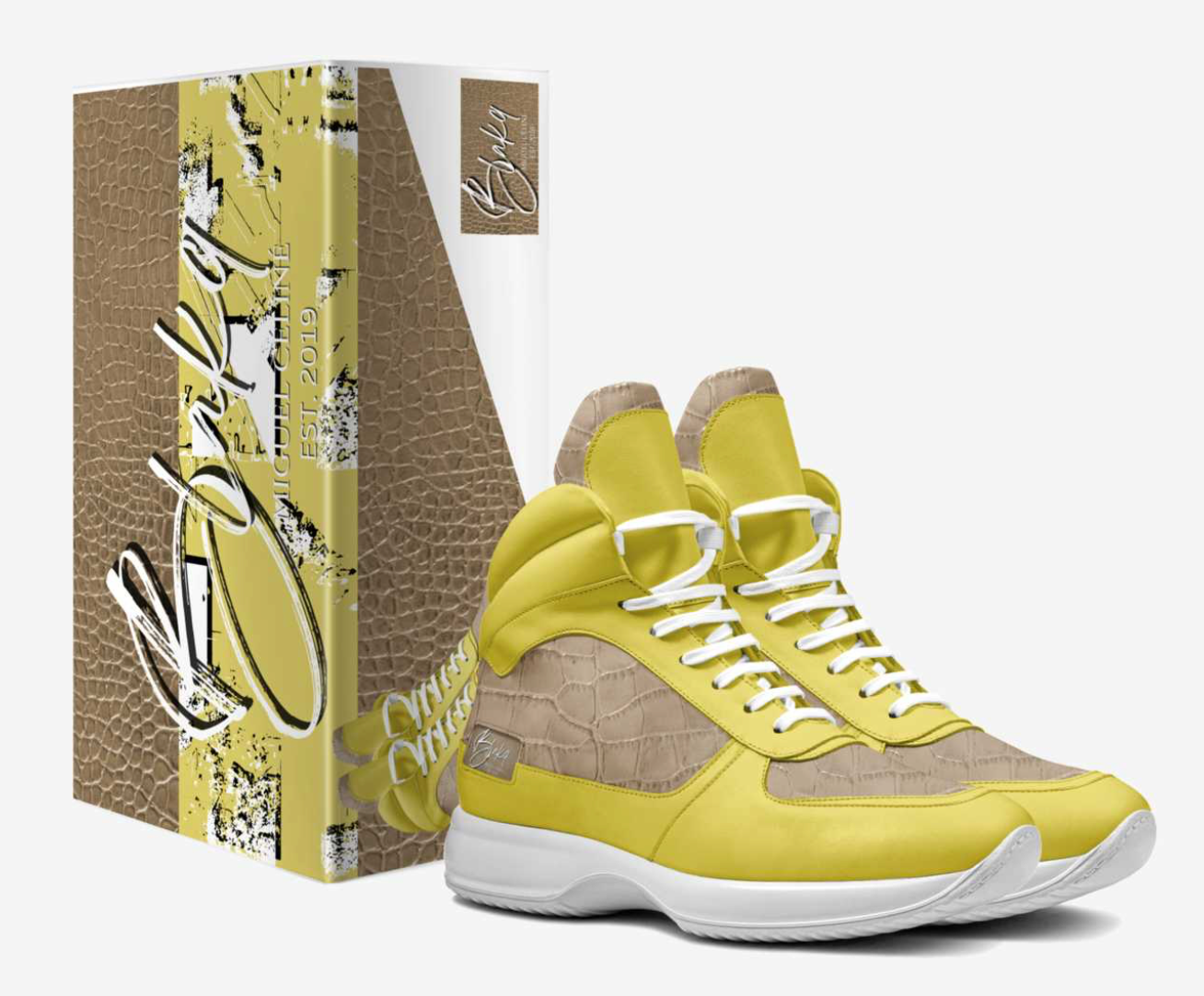 MIGUEL CELINE LIMITED TAN & YELLOW HIGH TOPS